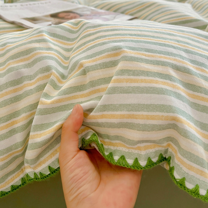 91家纺网 家纺一手货源 找家纺 品乐家纺 2025秋冬全棉加厚磨毛贝壳边四件套 夏末-绿