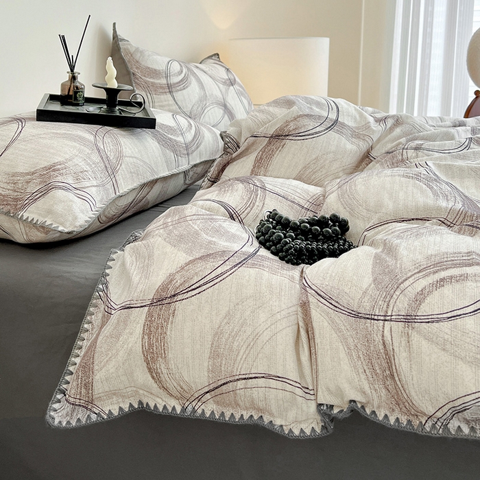 91家纺网 家纺一手货源 找家纺 品乐家纺 2025秋冬全棉加厚磨毛贝壳边四件套 叙晚-白