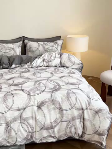 91家纺网 家纺一手货源 找家纺 品乐家纺 2025秋冬全棉加厚磨毛贝壳边四件套 叙晚-白