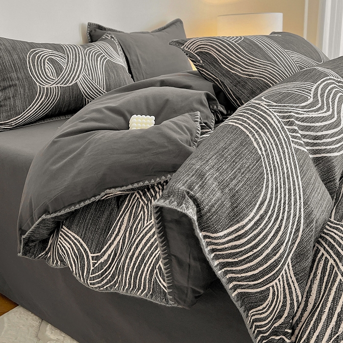 品乐家纺 2025秋冬全棉加厚磨毛贝壳边四件套 野渡-灰
