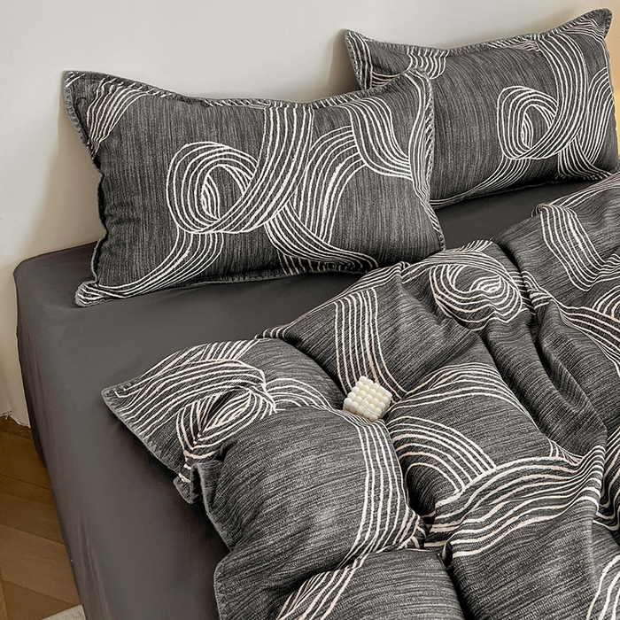 91家纺网 家纺一手货源 找家纺 品乐家纺 2025秋冬全棉加厚磨毛贝壳边四件套 野渡-灰