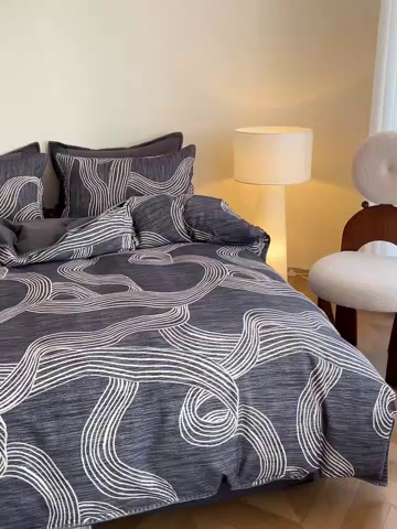 91家纺网 家纺一手货源 找家纺 品乐家纺 2025秋冬全棉加厚磨毛贝壳边四件套 野渡-灰