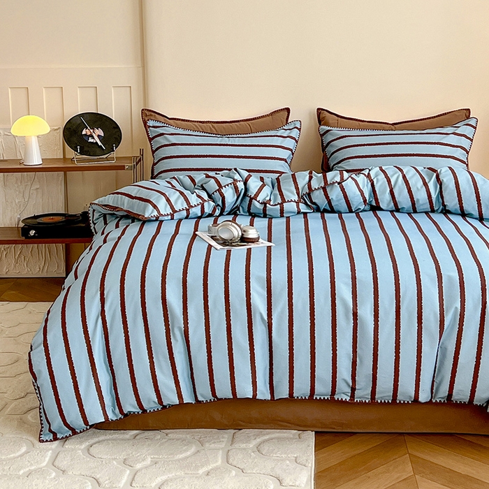 91家纺网 家纺一手货源 找家纺 品乐家纺 2025秋冬全棉加厚磨毛贝壳边四件套 知简-蓝