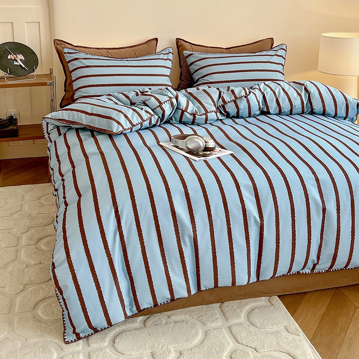 91家纺网 家纺一手货源 找家纺 品乐家纺 2025秋冬全棉加厚磨毛贝壳边四件套 知简-蓝