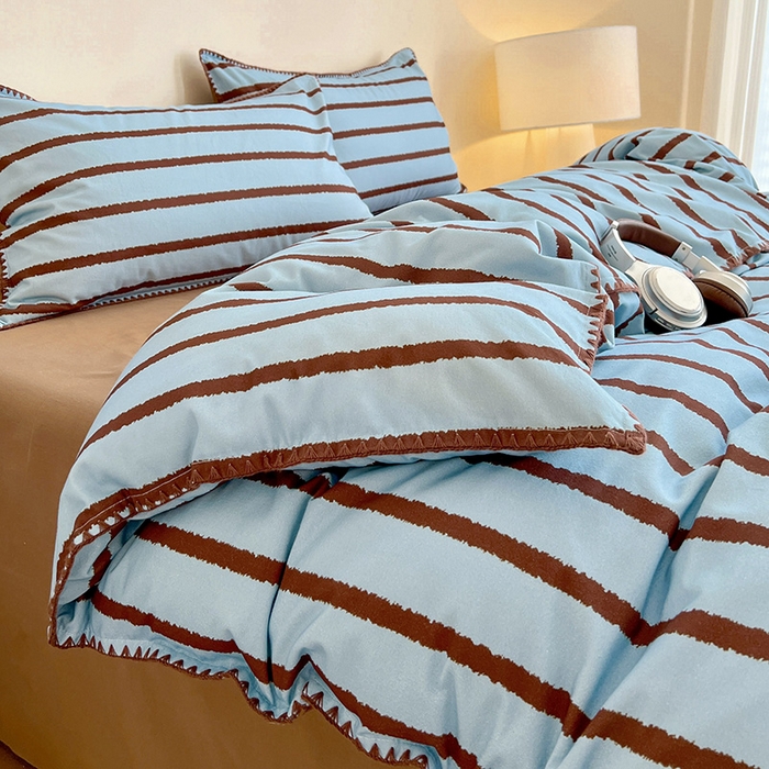 91家纺网 家纺一手货源 找家纺 品乐家纺 2025秋冬全棉加厚磨毛贝壳边四件套 知简-蓝