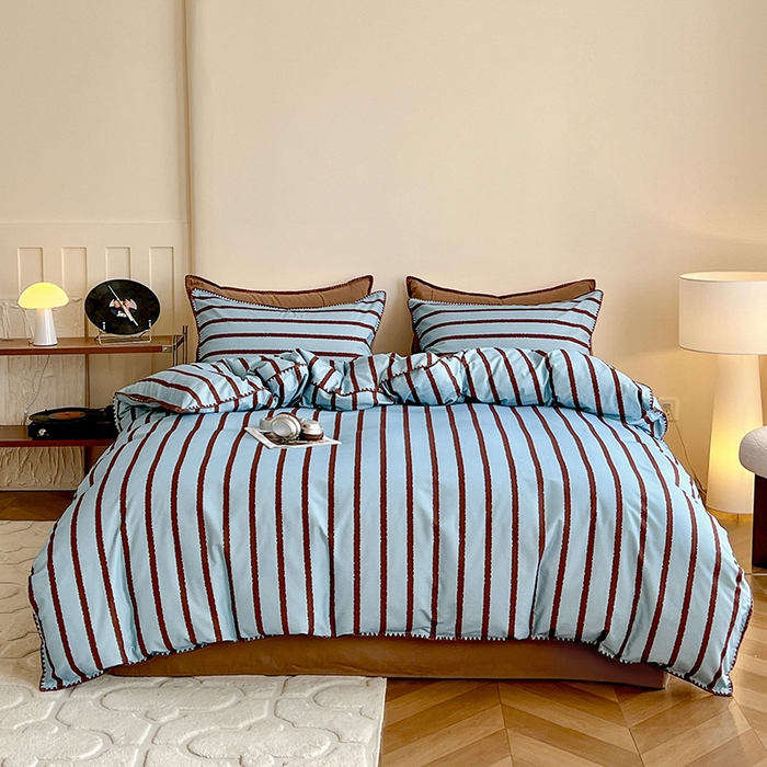 91家纺网 家纺一手货源 找家纺 品乐家纺 2025秋冬全棉加厚磨毛贝壳边四件套 知简-蓝