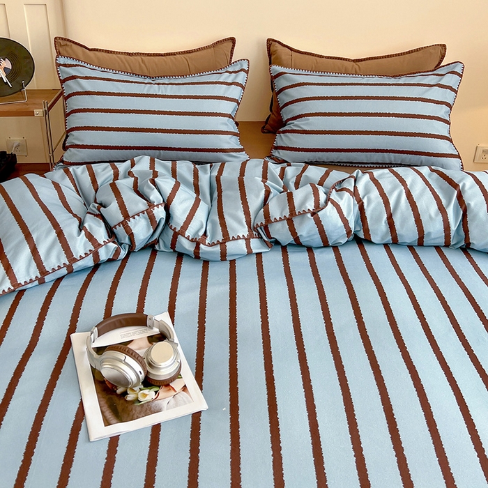 91家纺网 家纺一手货源 找家纺 品乐家纺 2025秋冬全棉加厚磨毛贝壳边四件套 知简-蓝