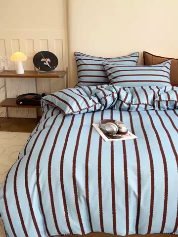 91家纺网 家纺一手货源 找家纺 品乐家纺 2025秋冬全棉加厚磨毛贝壳边四件套 知简-蓝