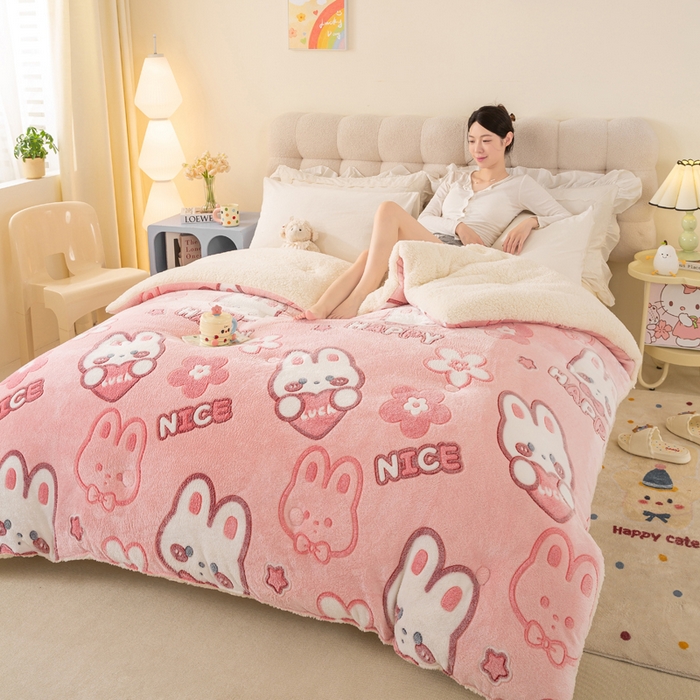 91家纺网 家纺一手货源 找家纺 （总）品乐家纺 2025新款雪花绒羊羔绒AB版冬被