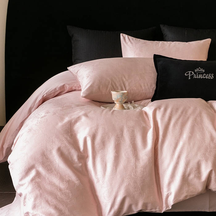 立奥被业 2025新款60支全棉贡缎提花四件套 暗香粉