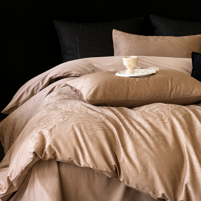 立奥被业 2025新款60支全棉贡缎提花四件套 迷蒙咖