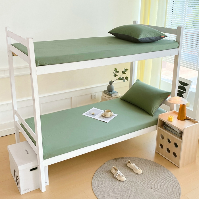 91家纺网 家纺一手货源 找家纺 春皖家纺 2025新款双拼A类水洗棉系列-单床笠 素雅军绿