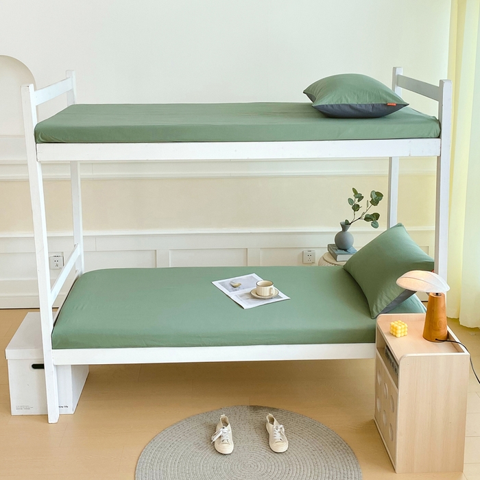 91家纺网 家纺一手货源 找家纺 春皖家纺 2025新款双拼A类水洗棉系列-单床笠 素雅军绿