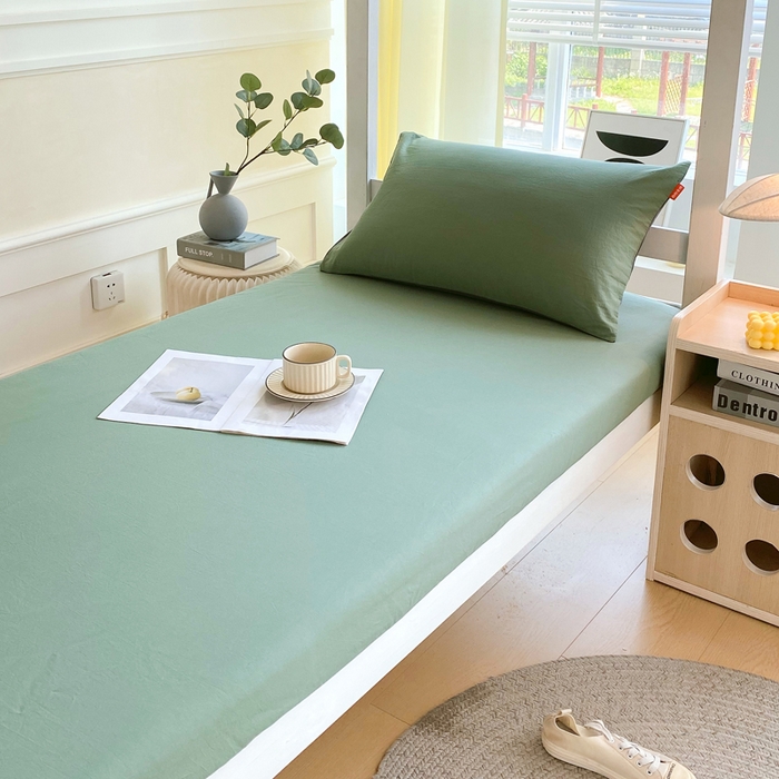 春皖家纺 2025新款双拼A类水洗棉系列-单床笠 素雅军绿