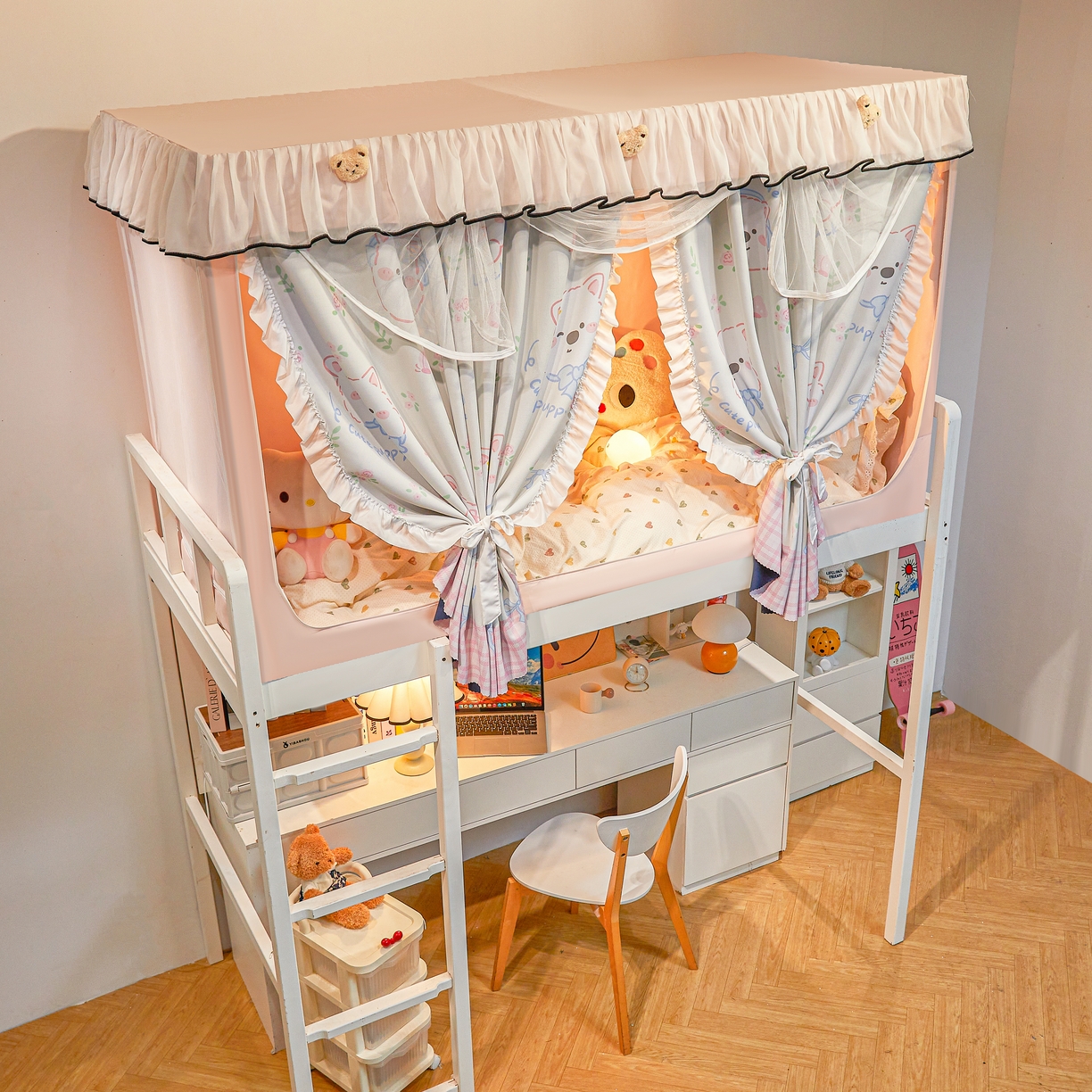 91家纺网 家纺一手货源 找家纺 卓尔居 2025新款学生遮光床帘高精密晨曦系列蚊帐晨曦粉-西高地