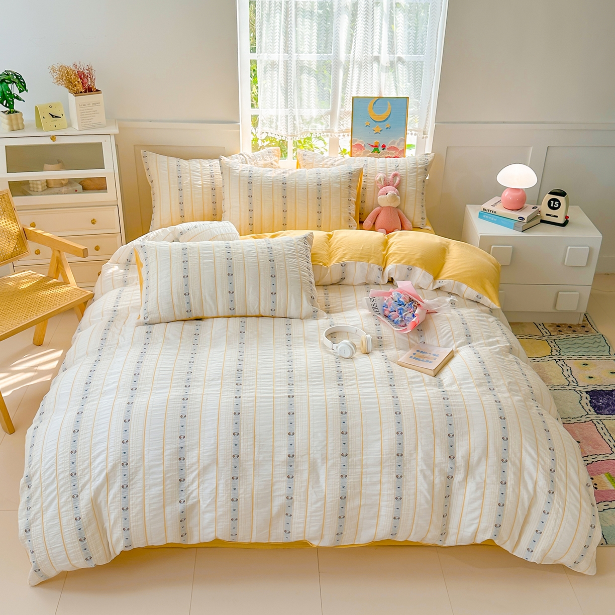 91家纺网 家纺一手货源 找家纺 千朵 2023新款全棉大豆夏被四件套 小欢喜