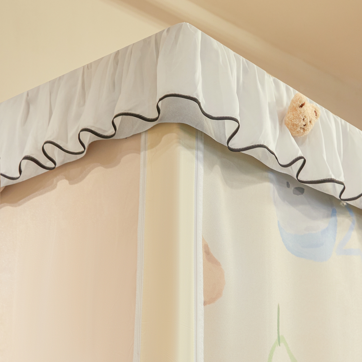 91家纺网 家纺一手货源 找家纺 卓尔居 2025新款学生遮光床帘高精密晨曦系列蚊帐晨曦黄-小狗头