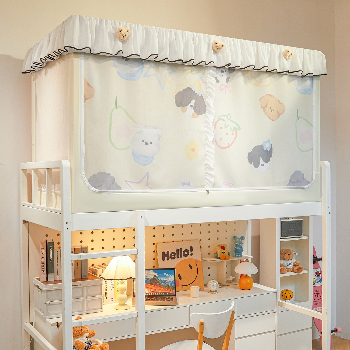 91家纺网 家纺一手货源 找家纺 卓尔居 2025新款学生遮光床帘高精密晨曦系列蚊帐晨曦黄-小狗头