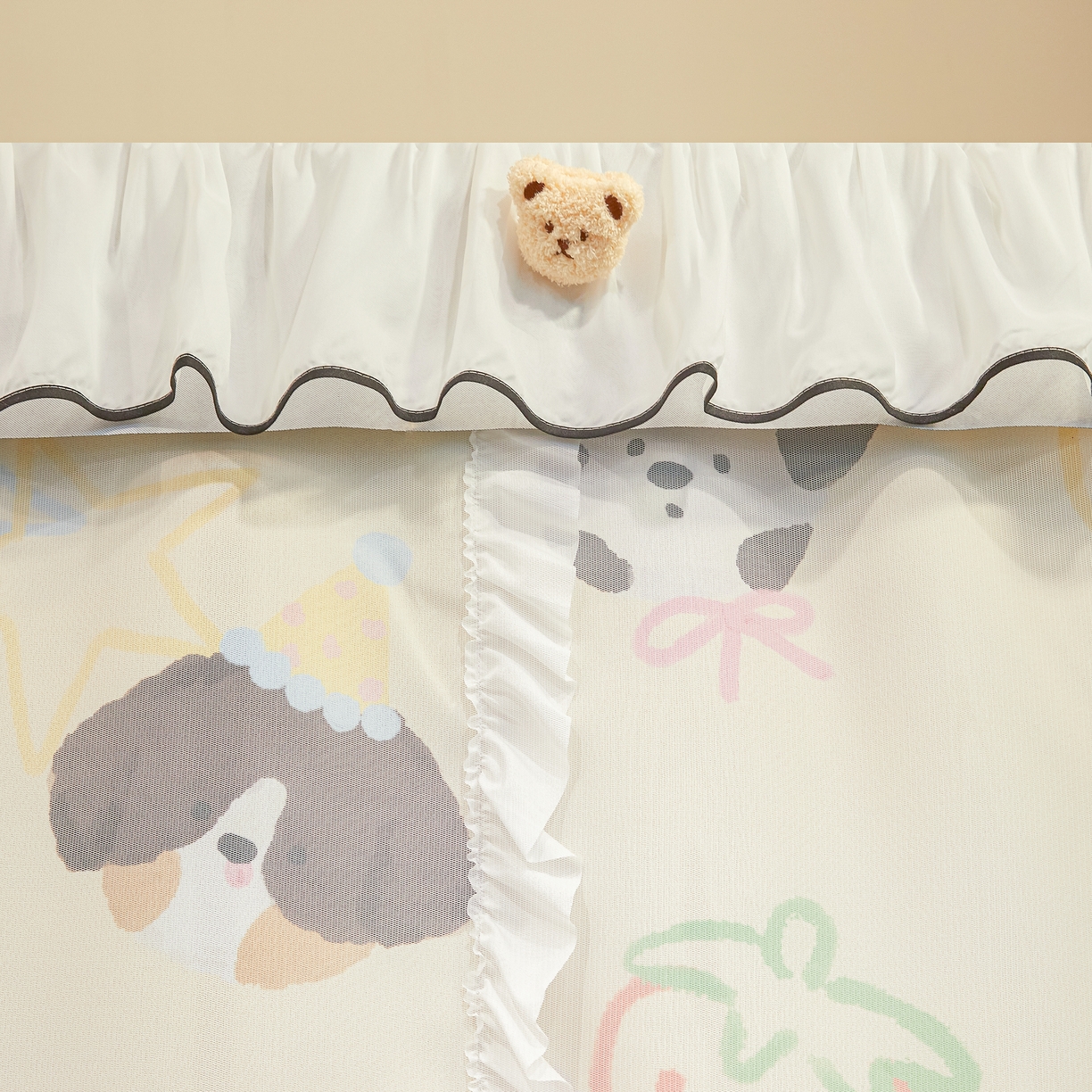 91家纺网 家纺一手货源 找家纺 卓尔居 2025新款学生遮光床帘高精密晨曦系列蚊帐晨曦黄-小狗头