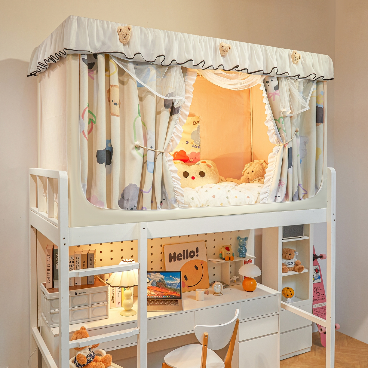 91家纺网 家纺一手货源 找家纺 卓尔居 2025新款学生遮光床帘高精密晨曦系列蚊帐晨曦黄-小狗头