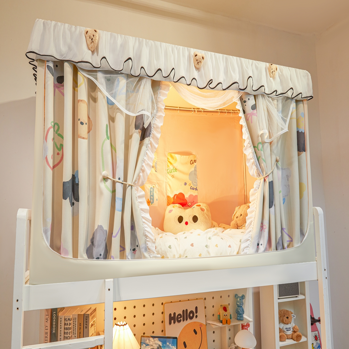 91家纺网 家纺一手货源 找家纺 卓尔居 2025新款学生遮光床帘高精密晨曦系列蚊帐晨曦黄-小狗头