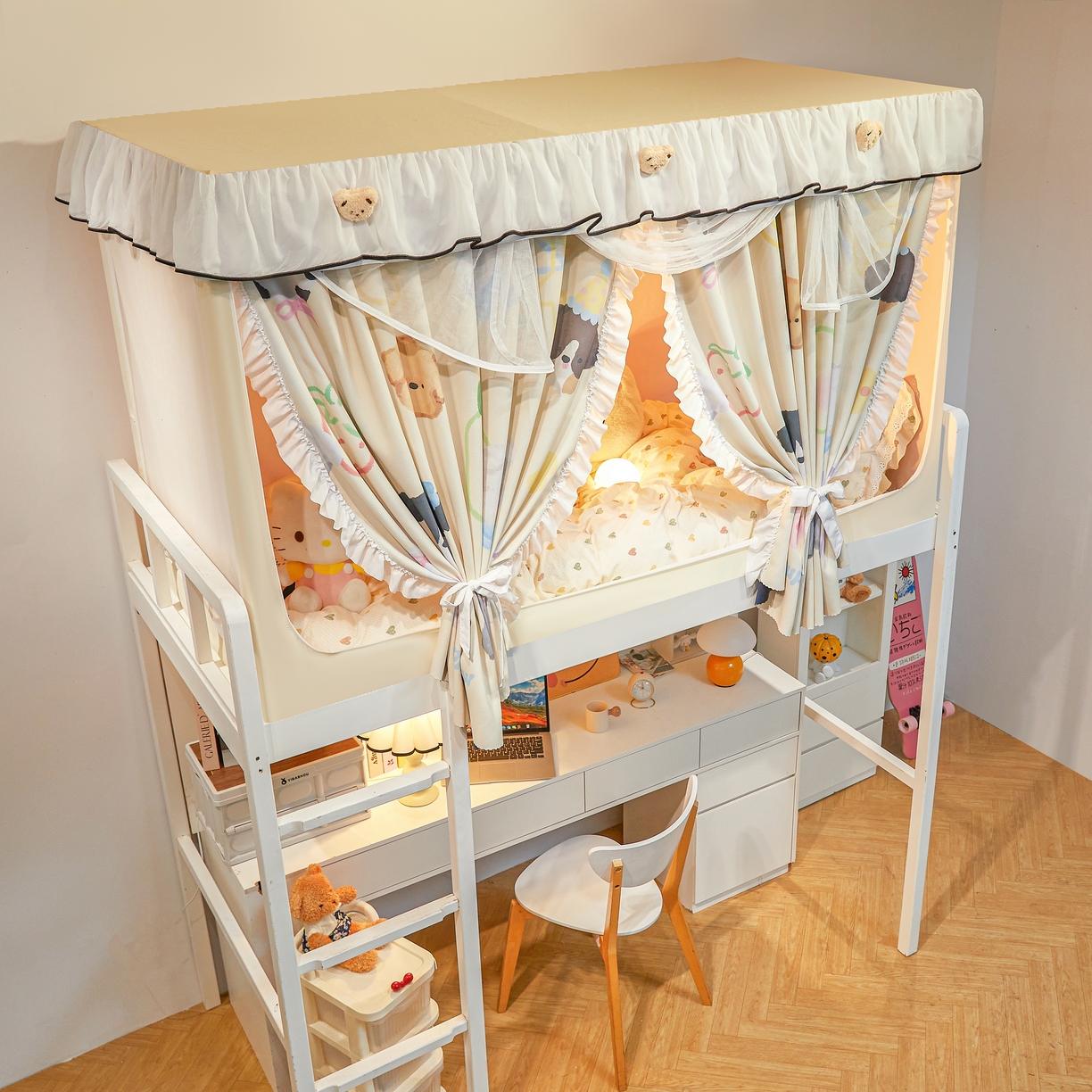 91家纺网 家纺一手货源 找家纺 卓尔居 2025新款学生遮光床帘高精密晨曦系列蚊帐晨曦黄-小狗头