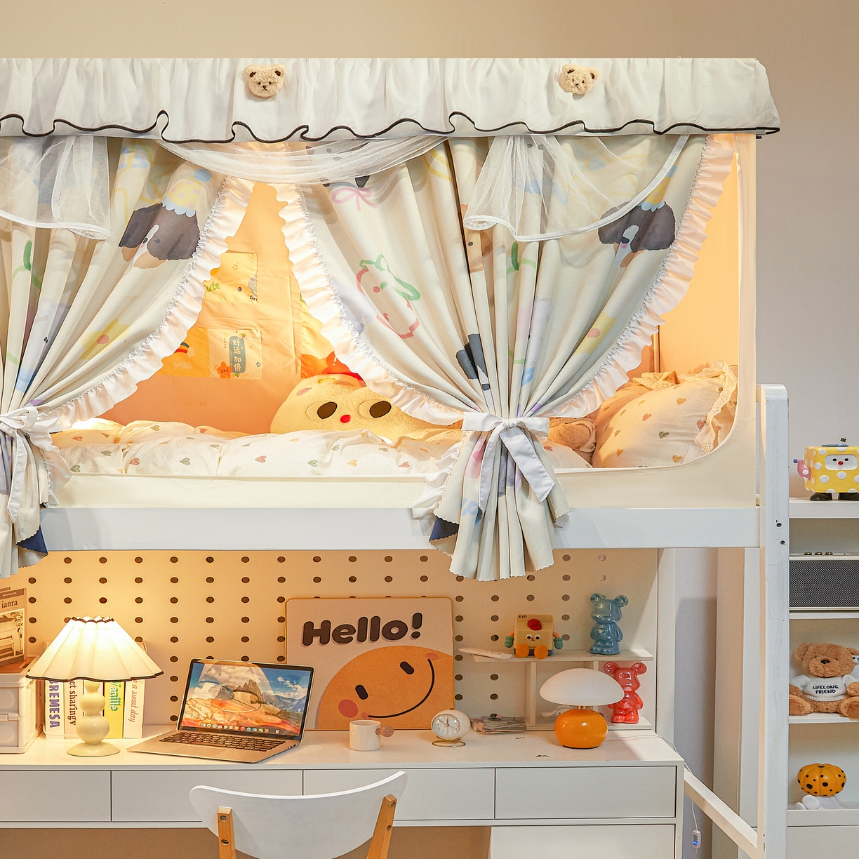 91家纺网 家纺一手货源 找家纺 卓尔居 2025新款学生遮光床帘高精密晨曦系列蚊帐晨曦黄-小狗头