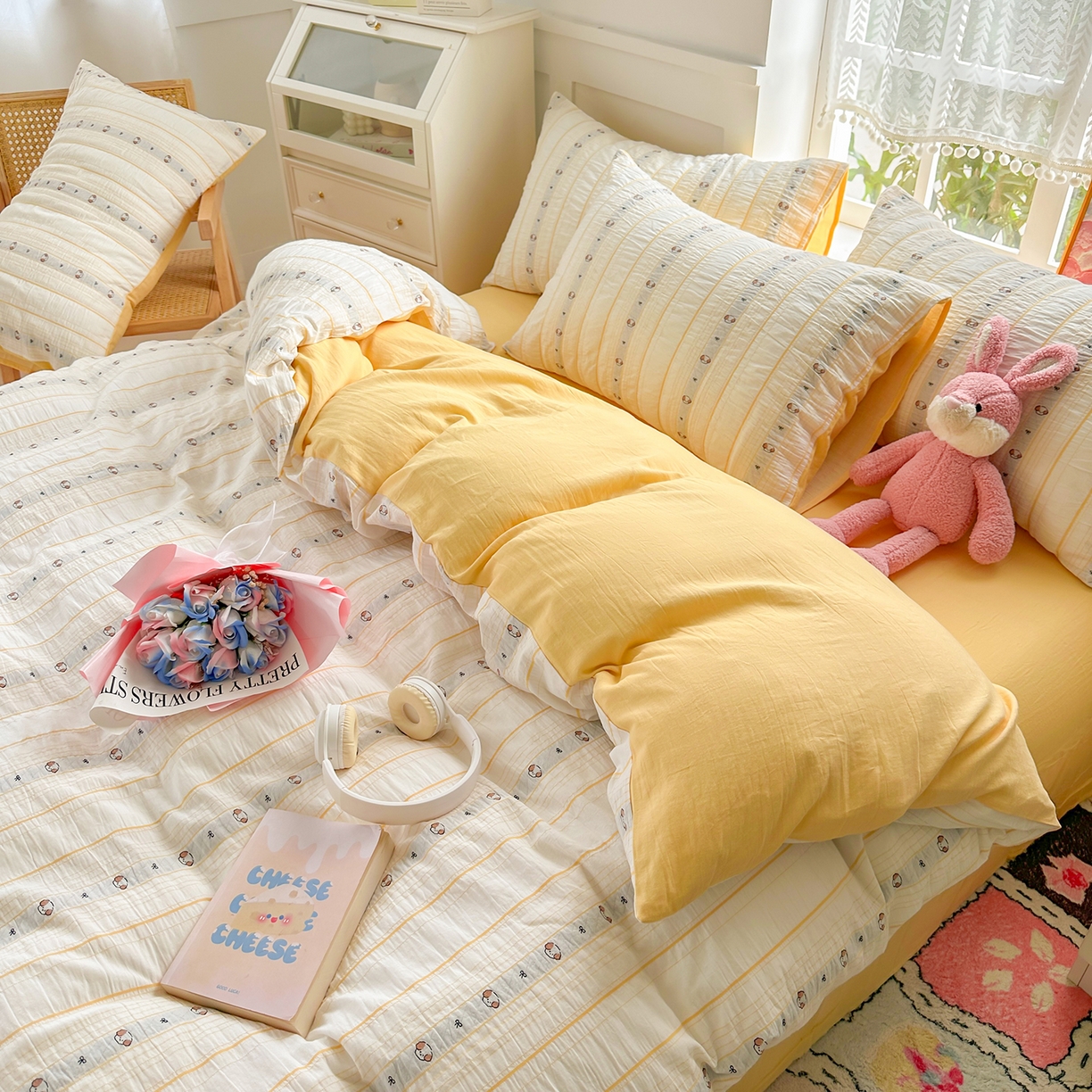 91家纺网 家纺一手货源 找家纺 （总）千朵 2025新款全棉纯棉色织提花水洗棉四件套