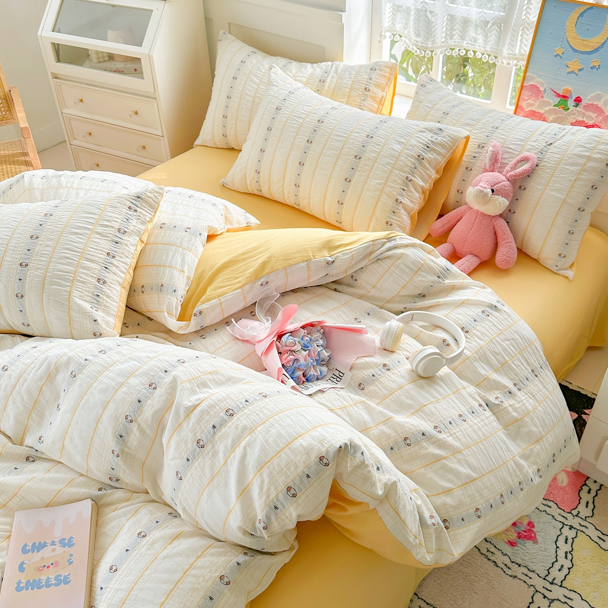 91家纺网 家纺一手货源 找家纺 （总）千朵 2025新款全棉纯棉色织提花水洗棉四件套