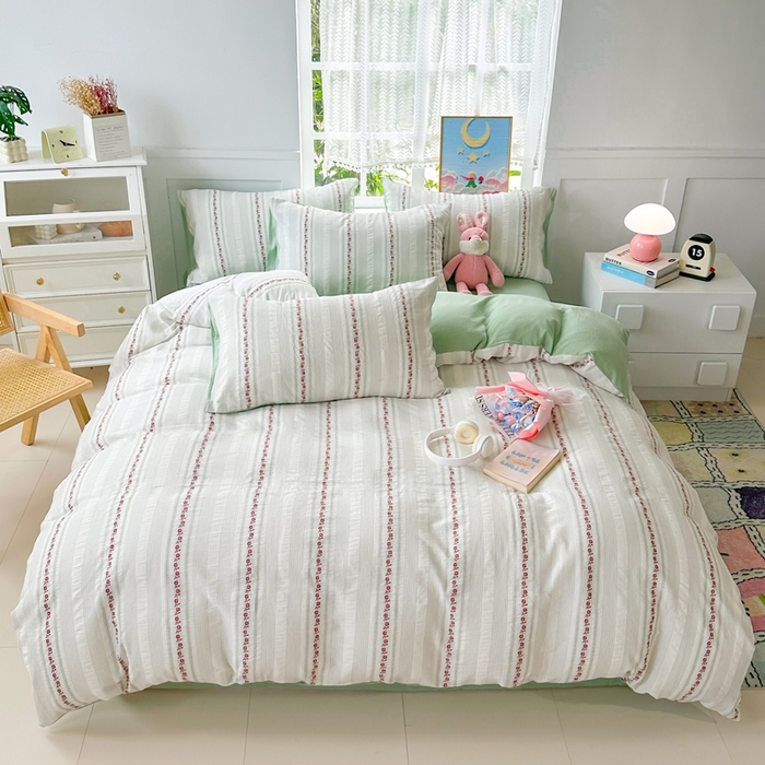 91家纺网 家纺一手货源 找家纺 千朵 2025新款全棉纯棉色织提花水洗棉四件套 洛神