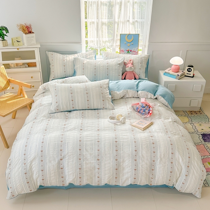 91家纺网 家纺一手货源 找家纺 千朵 2025新款全棉纯棉色织提花水洗棉四件套 云朵