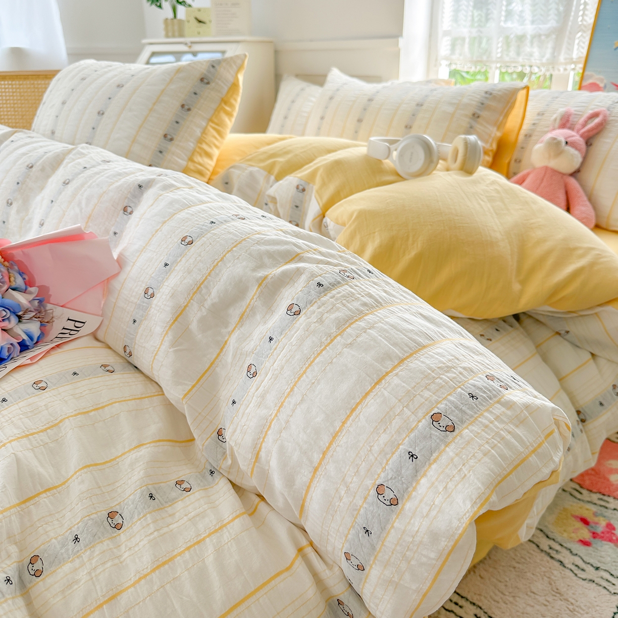 91家纺网 家纺一手货源 找家纺 千朵 2025新款全棉纯棉色织提花水洗棉四件套 杰克