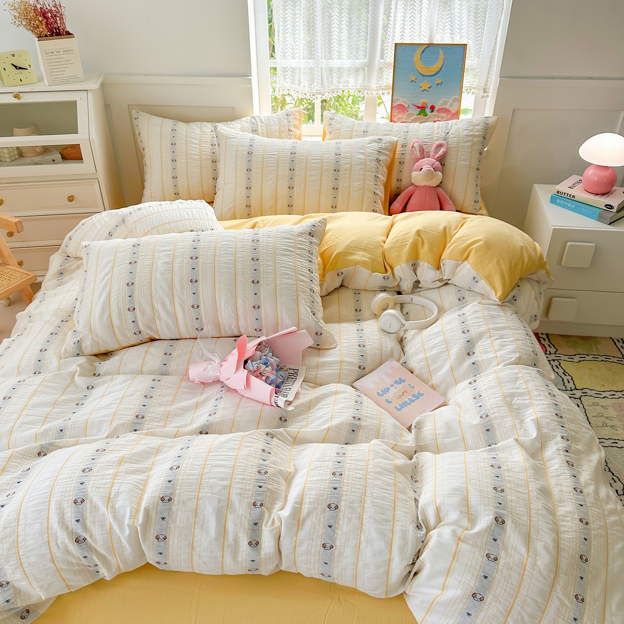 91家纺网 家纺一手货源 找家纺 千朵 2025新款全棉纯棉色织提花水洗棉四件套 杰克