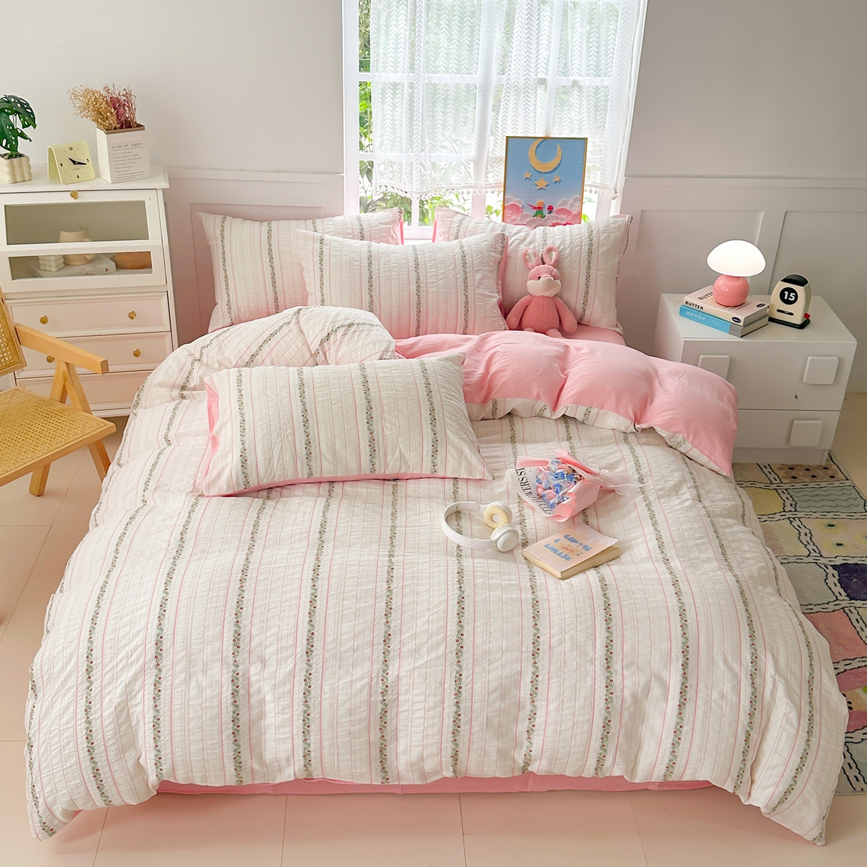 千朵 2025新款全棉纯棉色织提花水洗棉四件套 景天