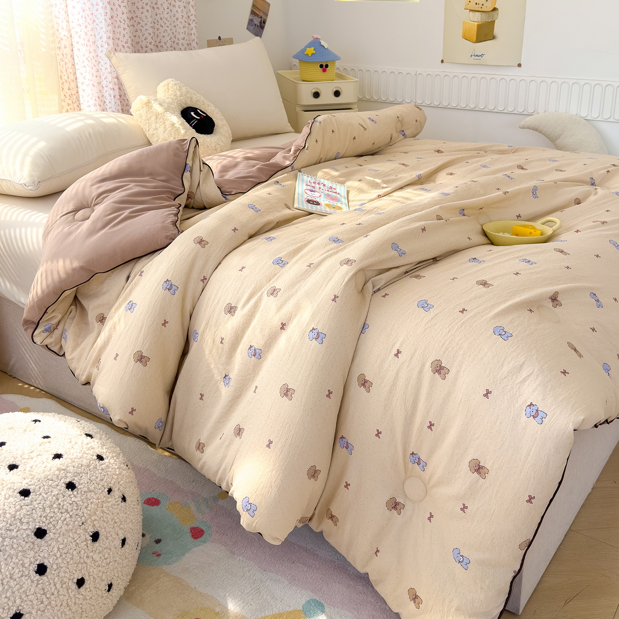 91家纺网 家纺一手货源 找家纺 蓝冰家纺 2025新款亚朵棉印花大豆冬被被子被芯 狗狗乐园