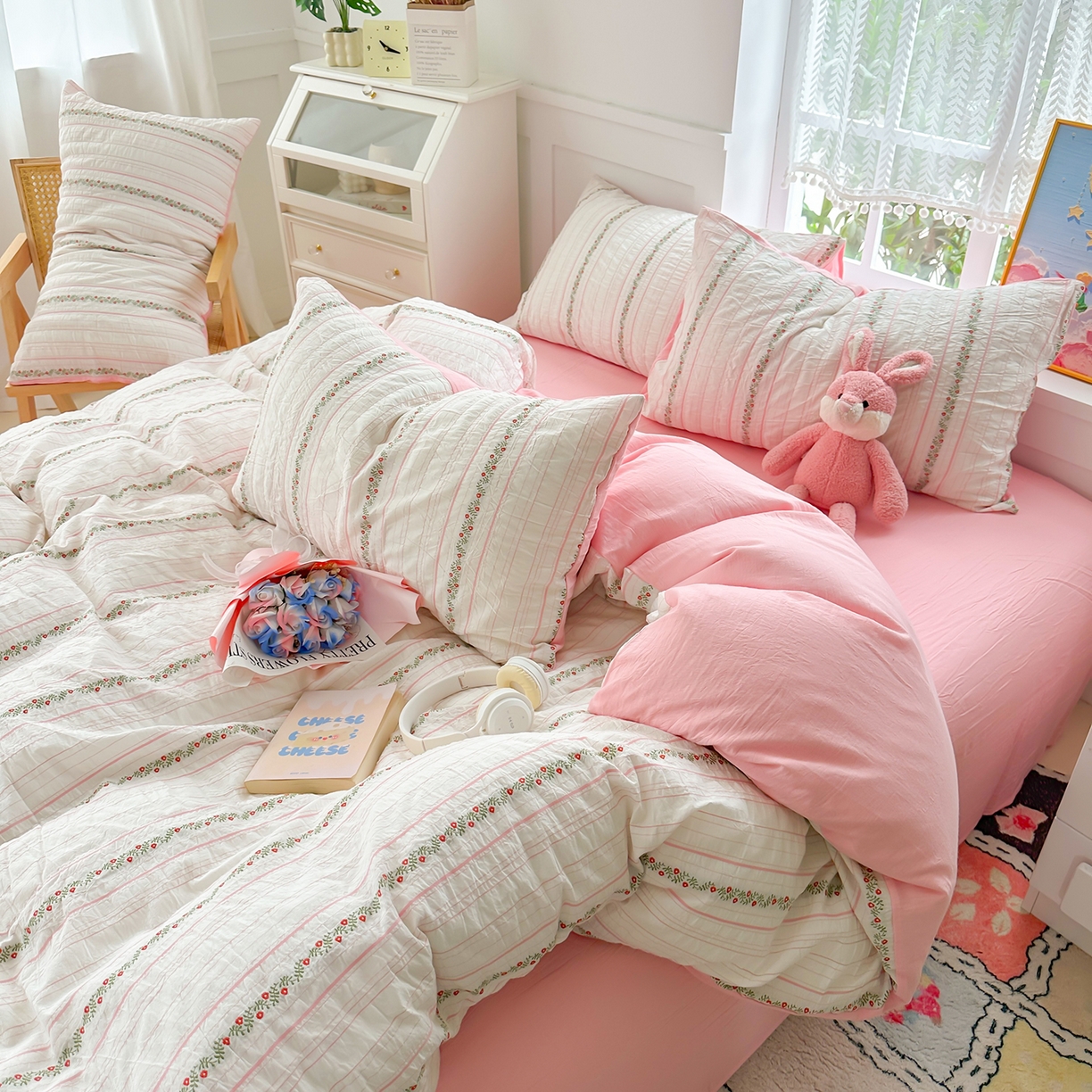 91家纺网 家纺一手货源 找家纺 千朵 2025新款全棉纯棉色织提花水洗棉四件套 景天