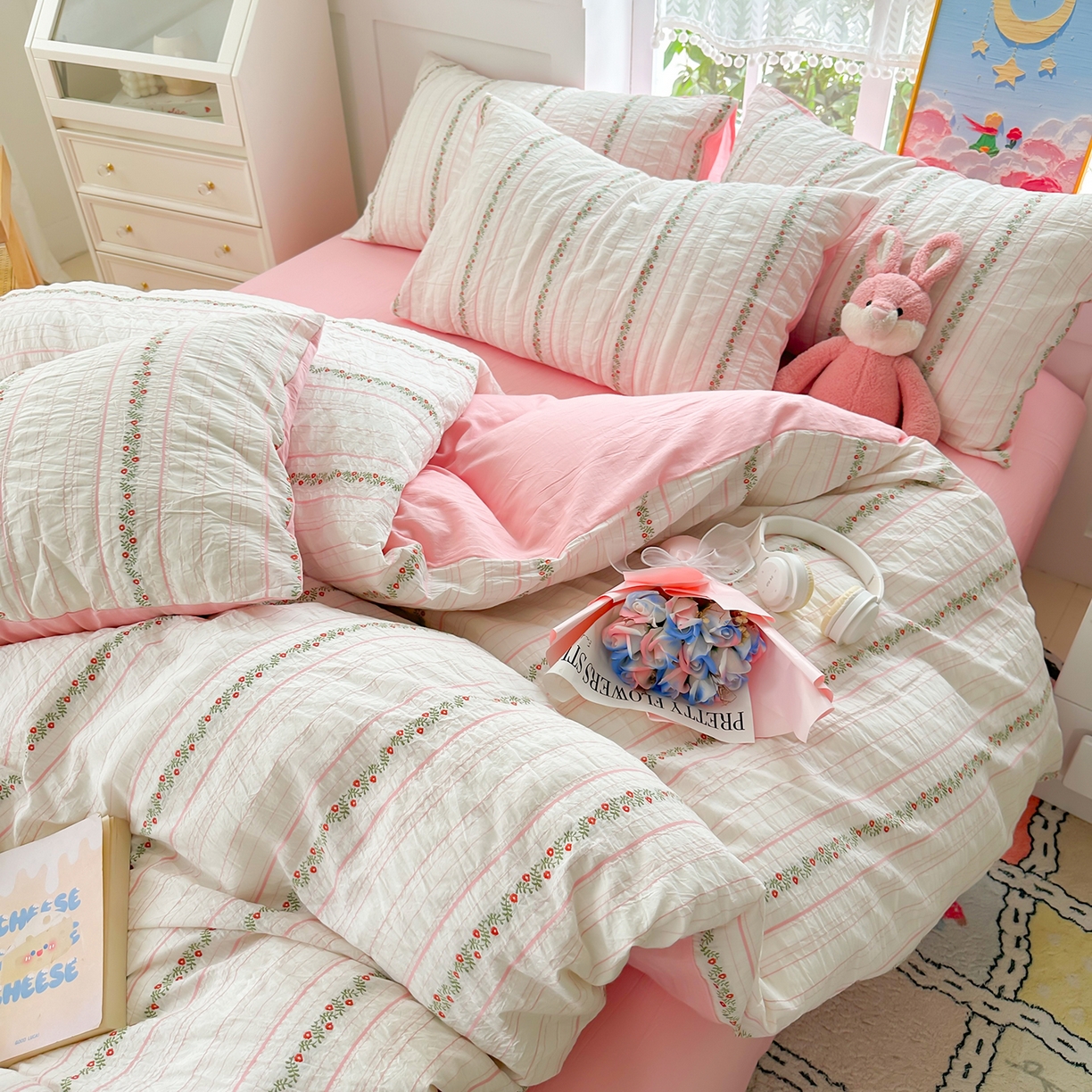 91家纺网 家纺一手货源 找家纺 千朵 2025新款全棉纯棉色织提花水洗棉四件套 景天