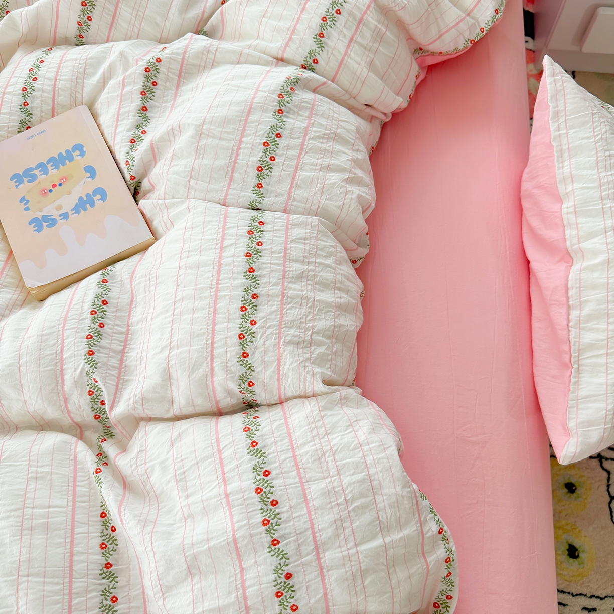 91家纺网 家纺一手货源 找家纺 千朵 2025新款全棉纯棉色织提花水洗棉四件套 景天