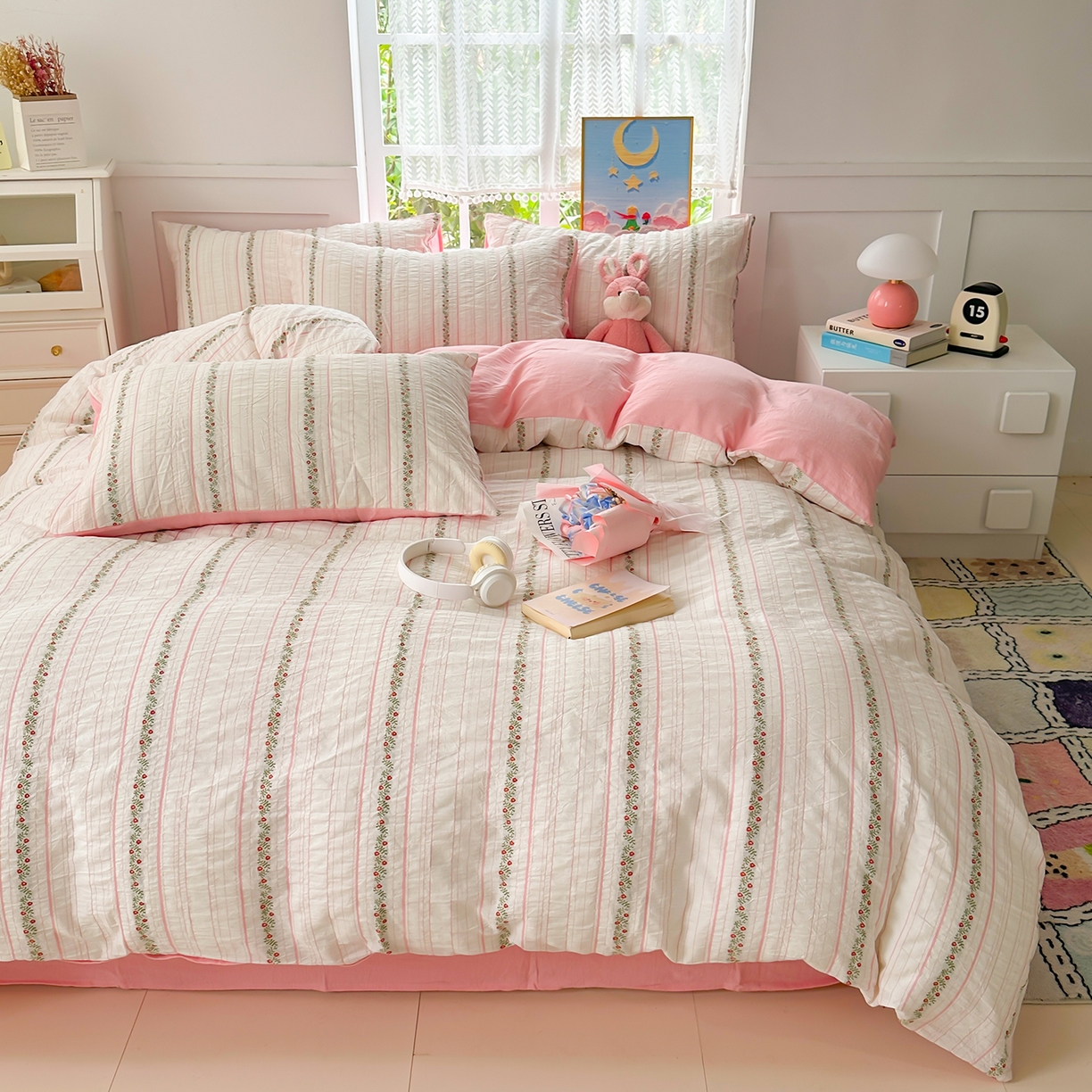 91家纺网 家纺一手货源 找家纺 千朵 2025新款全棉纯棉色织提花水洗棉四件套 景天