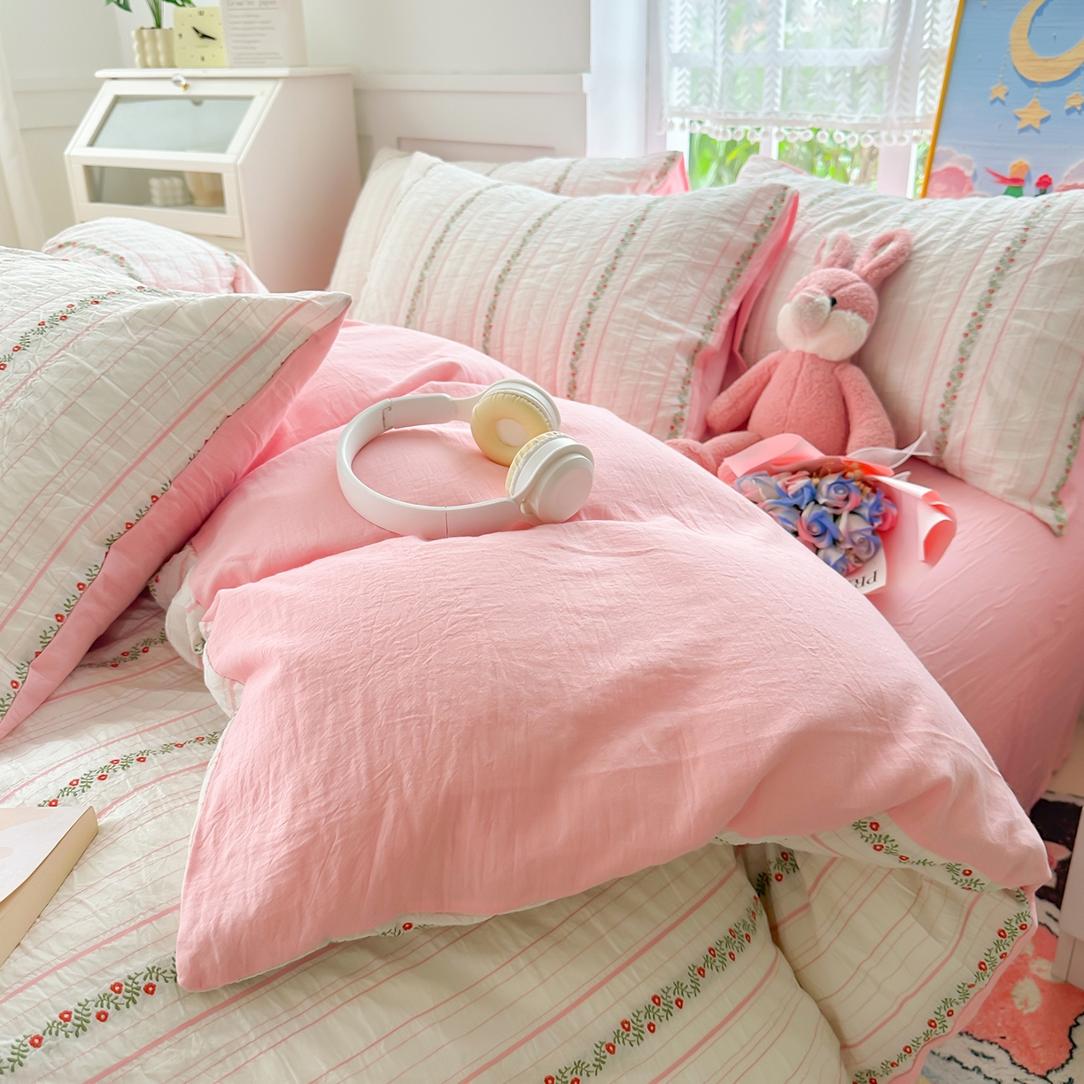 91家纺网 家纺一手货源 找家纺 千朵 2025新款全棉纯棉色织提花水洗棉四件套 景天