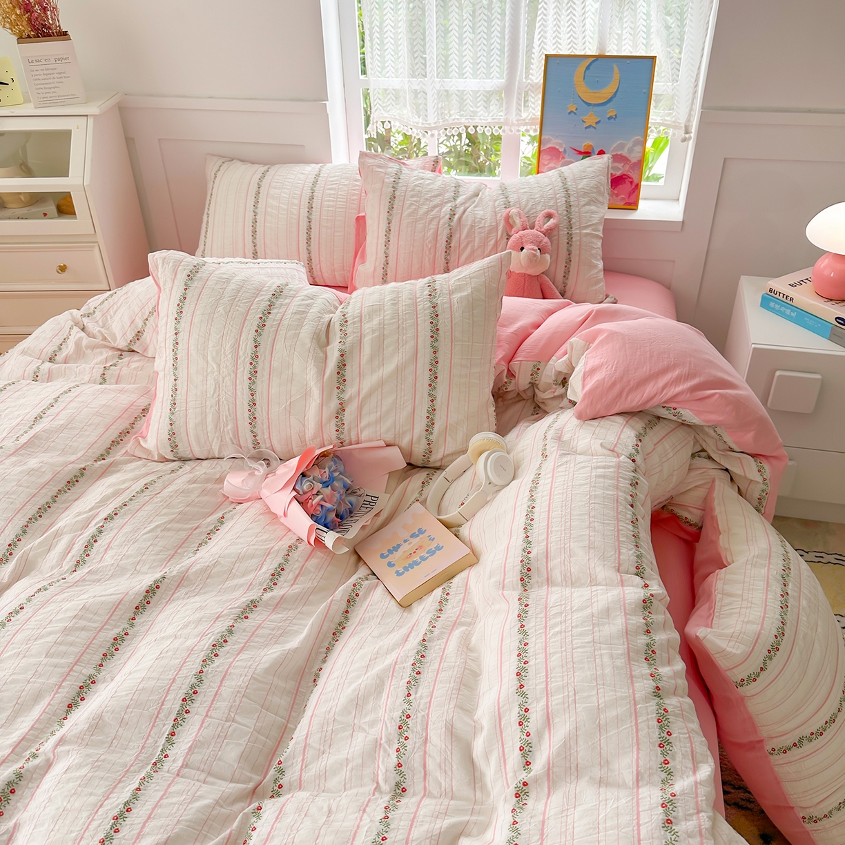 91家纺网 家纺一手货源 找家纺 千朵 2025新款全棉纯棉色织提花水洗棉四件套 景天