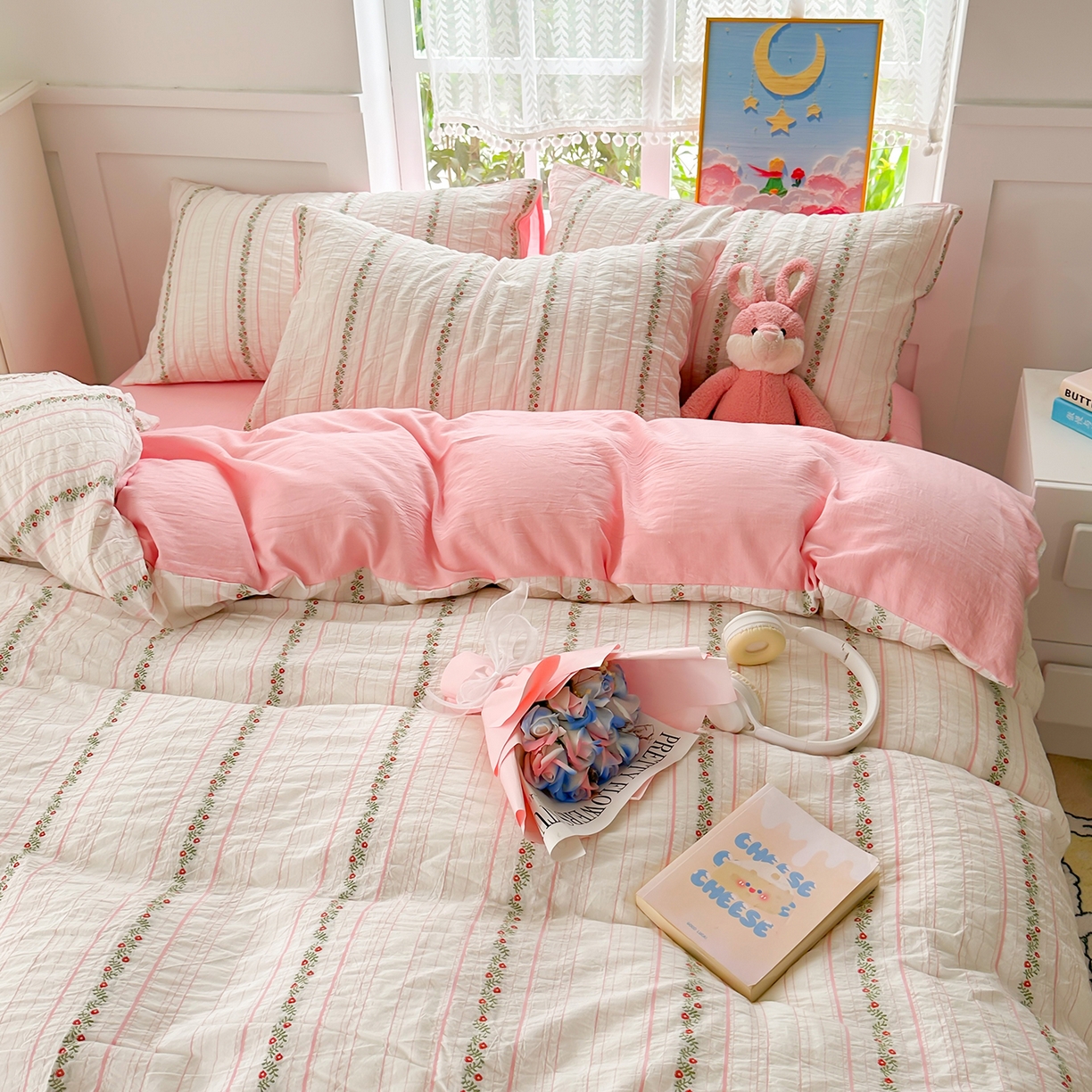 91家纺网 家纺一手货源 找家纺 千朵 2025新款全棉纯棉色织提花水洗棉四件套 景天