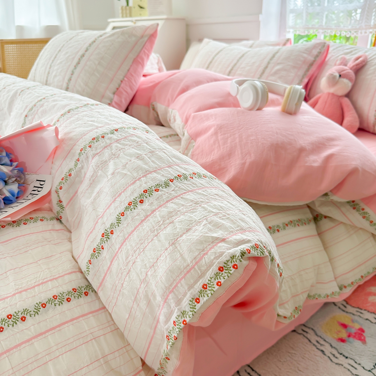 91家纺网 家纺一手货源 找家纺 千朵 2025新款全棉纯棉色织提花水洗棉四件套 景天