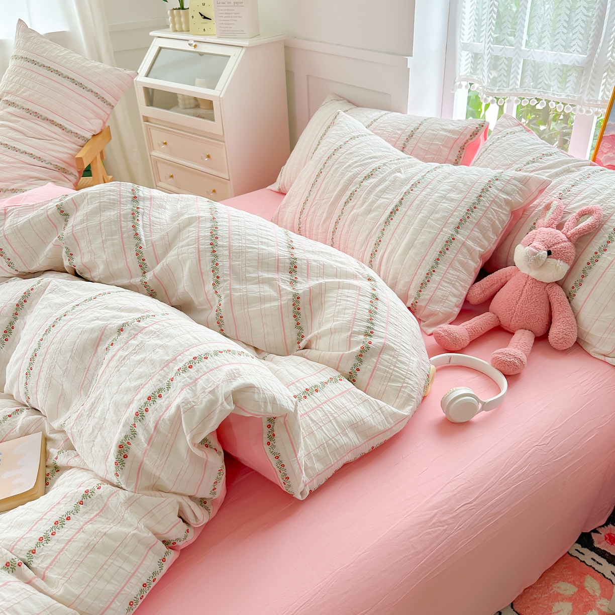 91家纺网 家纺一手货源 找家纺 千朵 2025新款全棉纯棉色织提花水洗棉四件套 景天