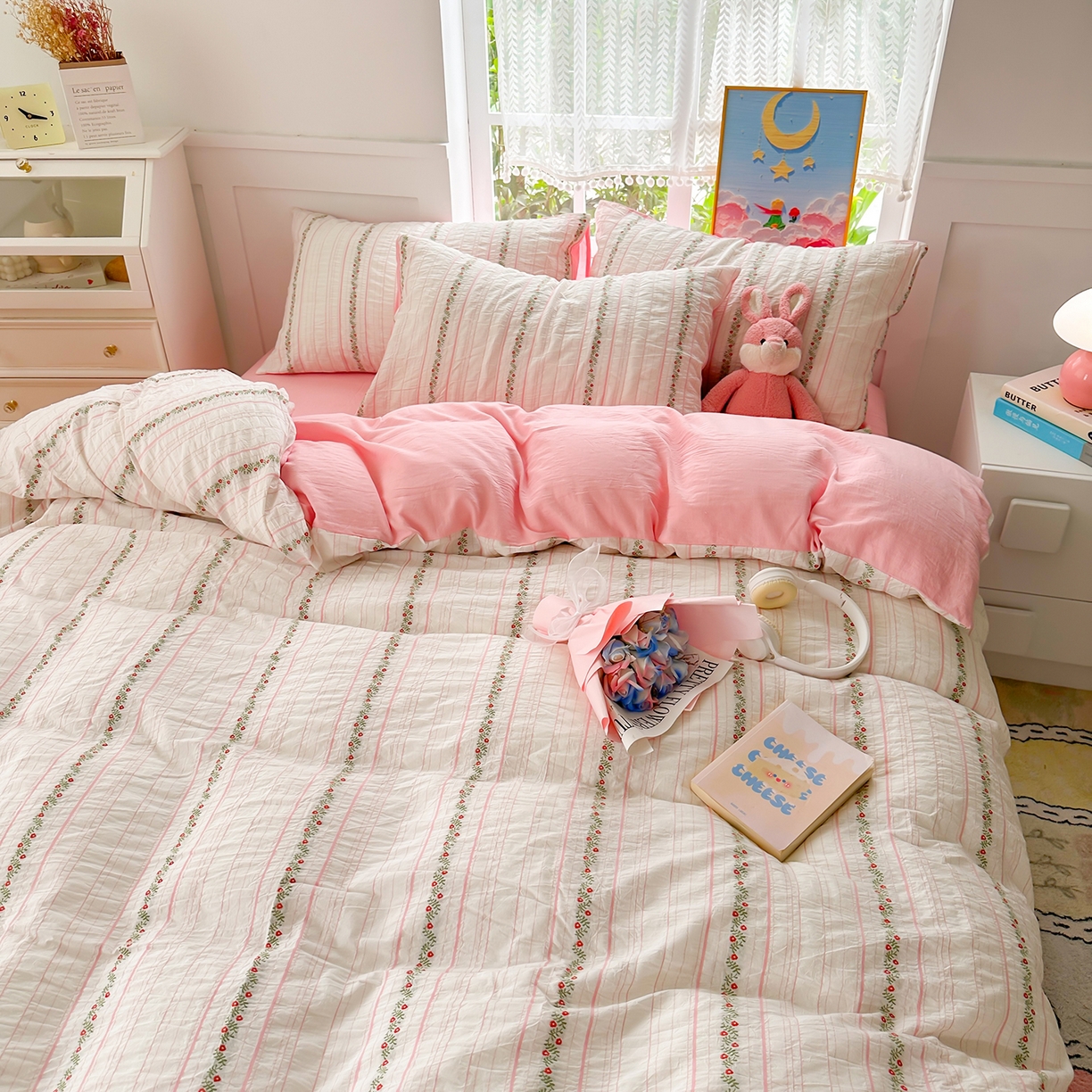 91家纺网 家纺一手货源 找家纺 千朵 2025新款全棉纯棉色织提花水洗棉四件套 景天