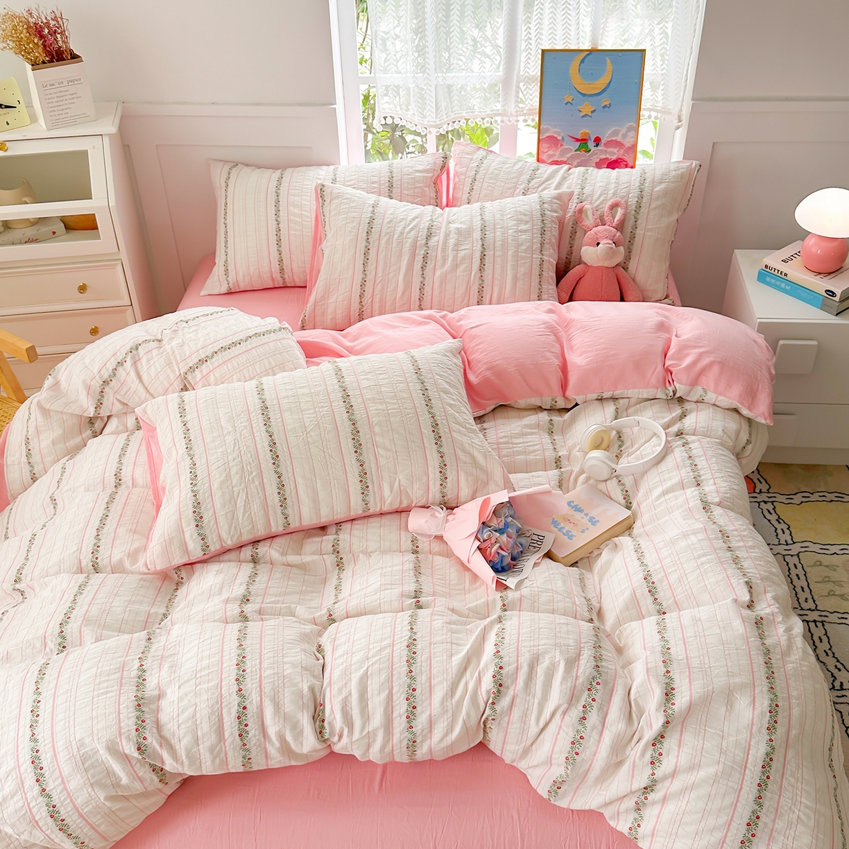 91家纺网 家纺一手货源 找家纺 千朵 2025新款全棉纯棉色织提花水洗棉四件套 景天