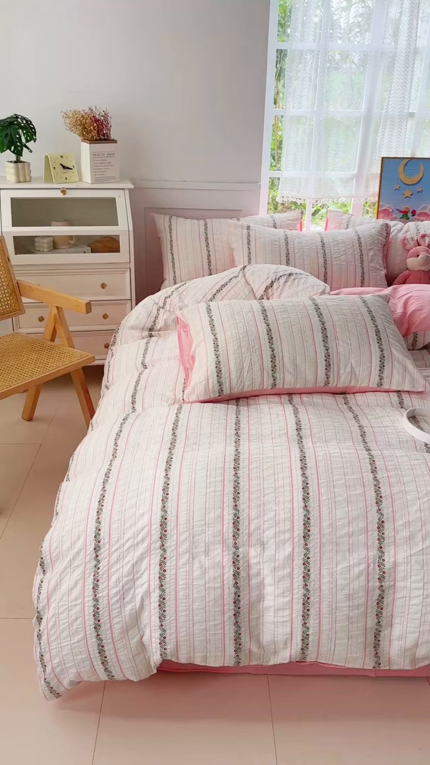 91家纺网 家纺一手货源 找家纺 千朵 2025新款全棉纯棉色织提花水洗棉四件套 景天