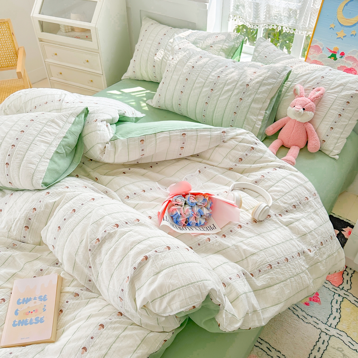 91家纺网 家纺一手货源 找家纺 千朵 2025新款全棉纯棉色织提花水洗棉四件套 灵感菇