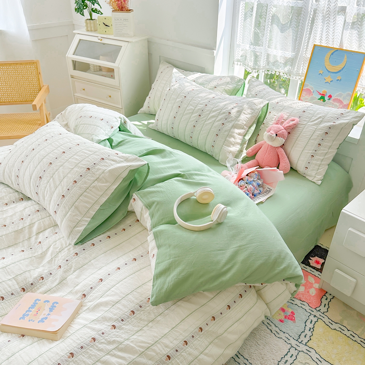 91家纺网 家纺一手货源 找家纺 千朵 2025新款全棉纯棉色织提花水洗棉四件套 灵感菇