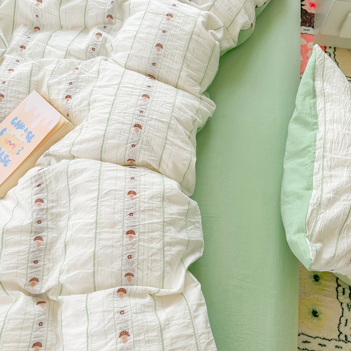 91家纺网 家纺一手货源 找家纺 千朵 2025新款全棉纯棉色织提花水洗棉四件套 灵感菇